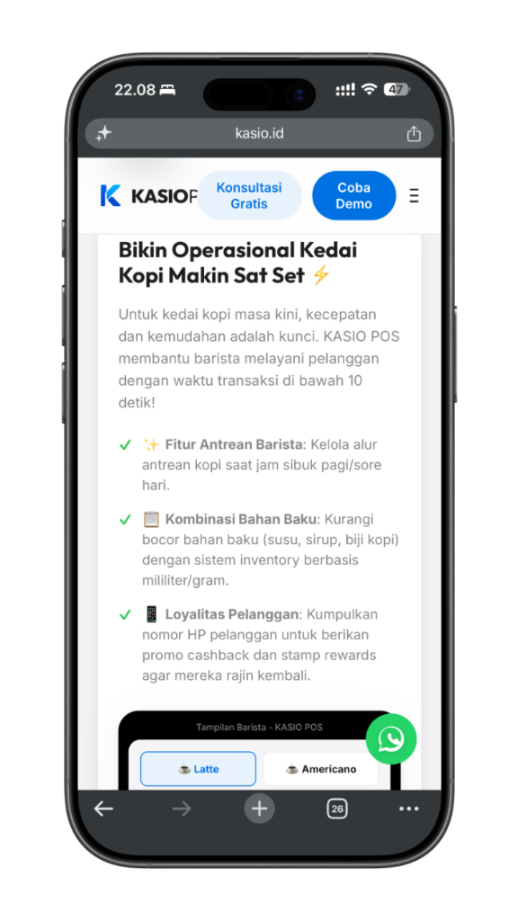 Kasio POS Landing Page